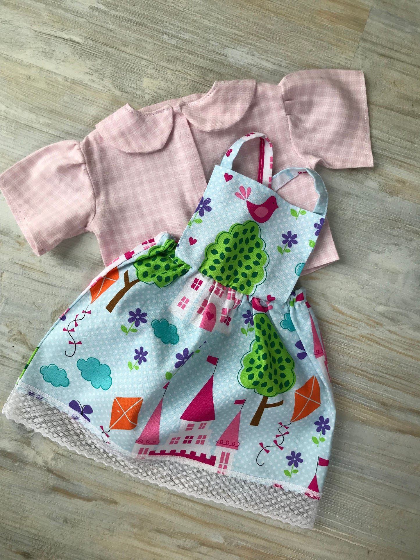 Doll Clothes, Bibbed Skirt and Blouse Set