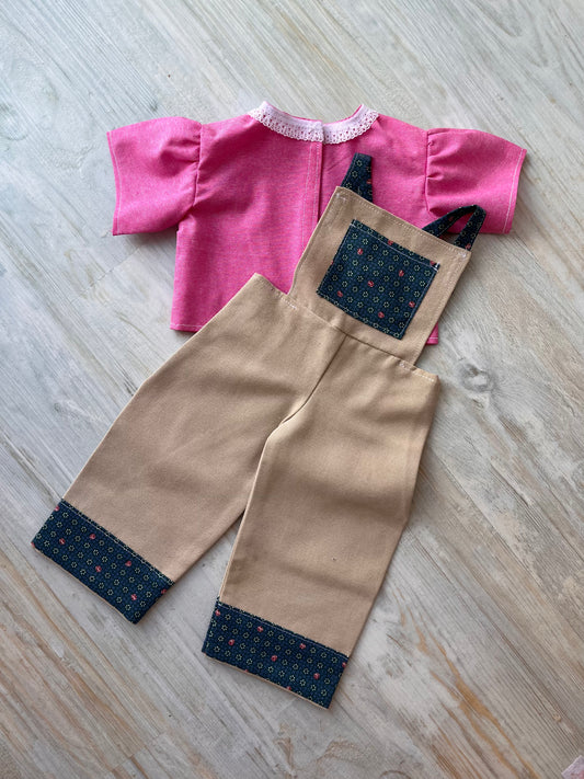 Dolls Dungarees and Blouse Set