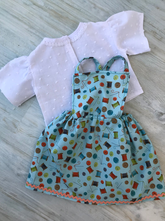 Doll Clothes, Bibbed Skirt and Blouse Set