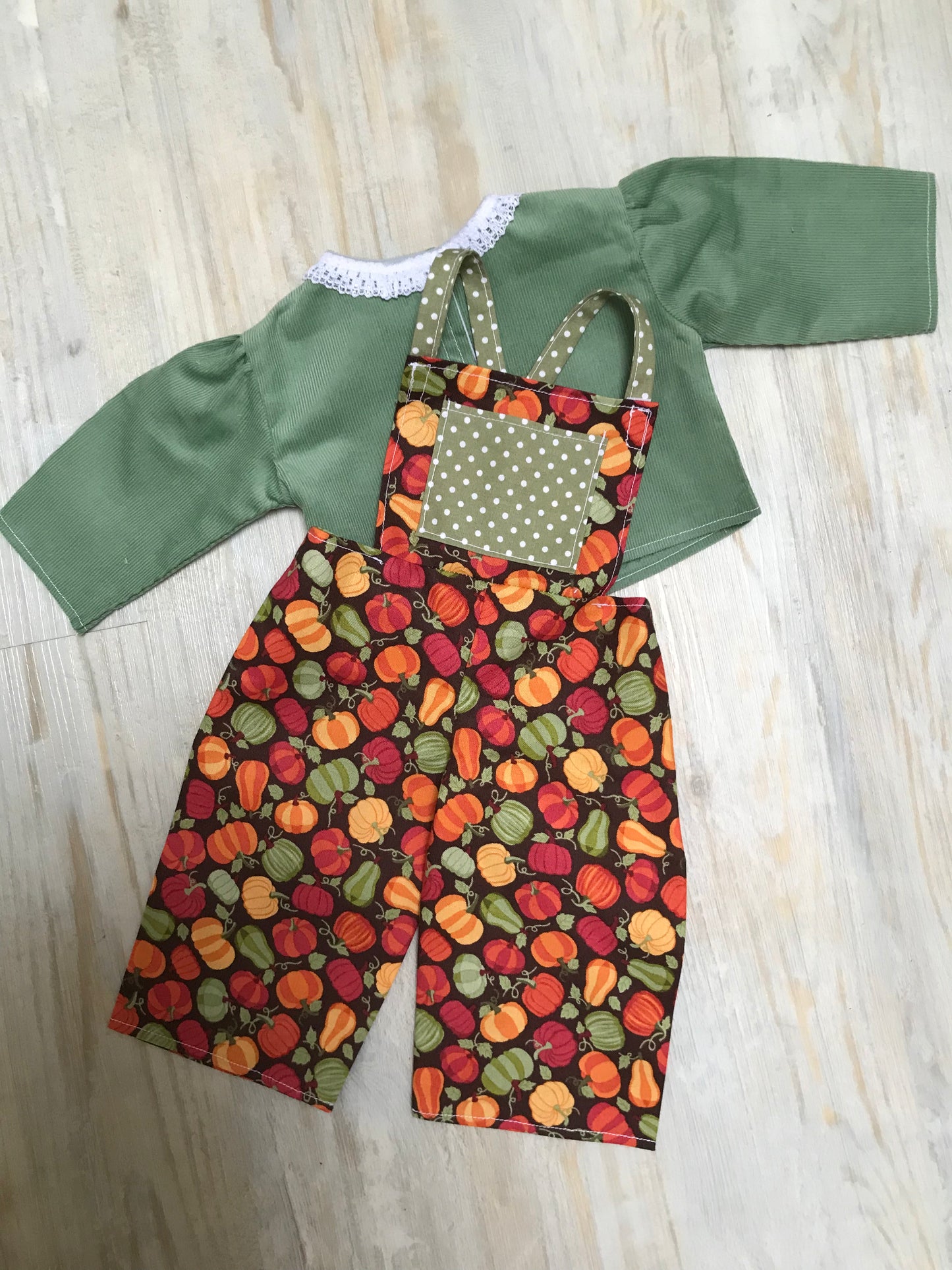 Dolls Pumpkin Dungarees and Blouse Set