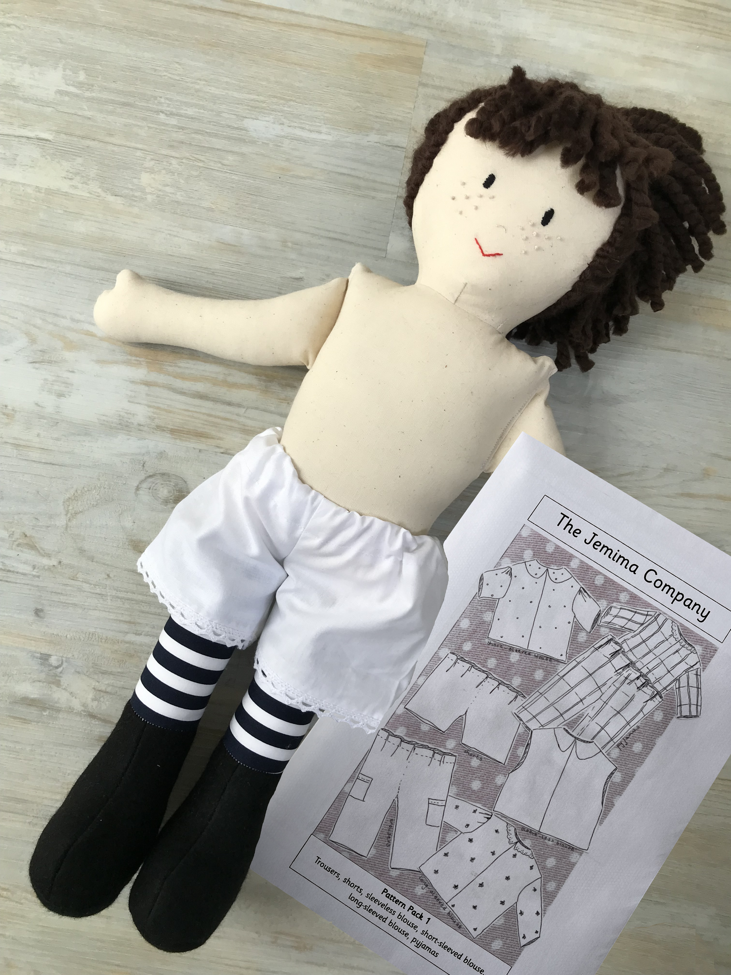 Undressed Dolls and Sewing Patterns - Jemima, Striped Legs