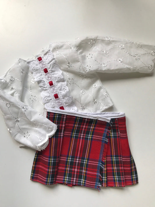 Doll Clothes Scottish Tartan Kilt and Cotton Blouse